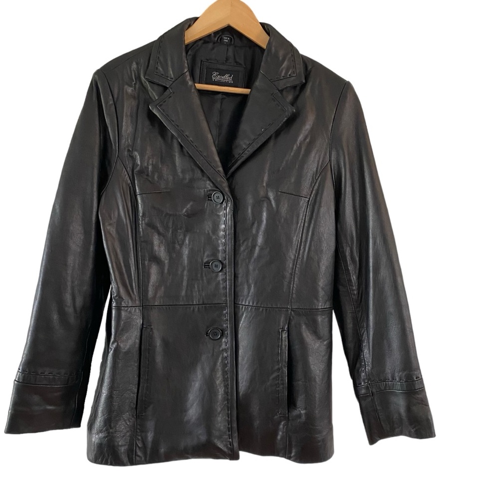 Black Leather Jacket Excelled Collection Formal Driver Coat Women’s Size Large